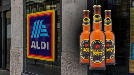 Wrexham Export bottles next to an ALDI store