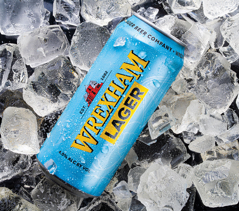 Wrexham Lager can on a bed of ice