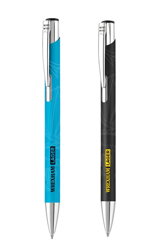 Wrexham Lager Branded Pens in Blue and Black