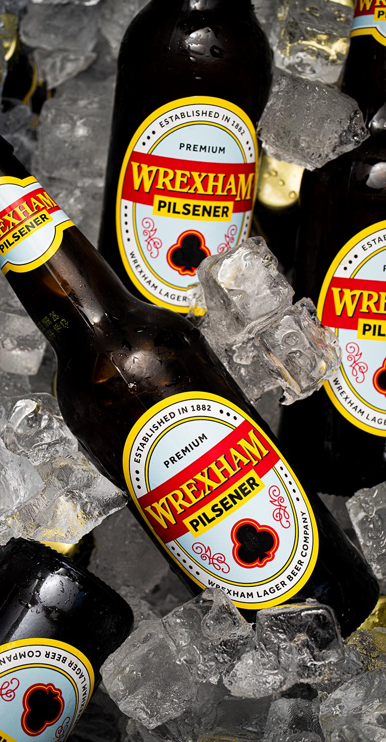 Wrexham Pilsener beer bottles on ice
